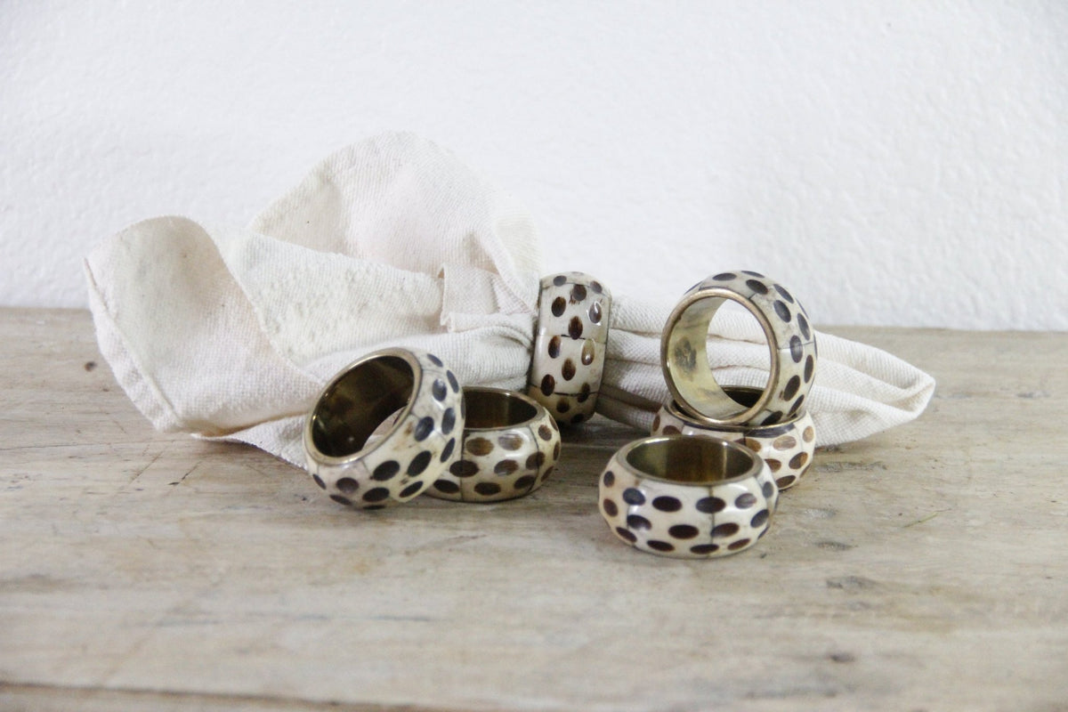 Vintage Bone Napkin Rings Set of 6 | Brass Tableware - Debra Hall Lifestyle