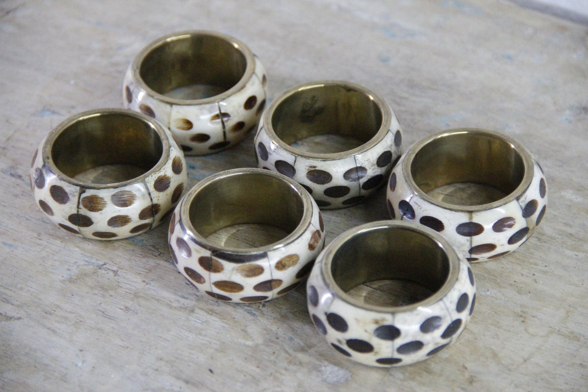 Vintage Bone Napkin Rings Set of 6 | Brass Tableware - Debra Hall Lifestyle