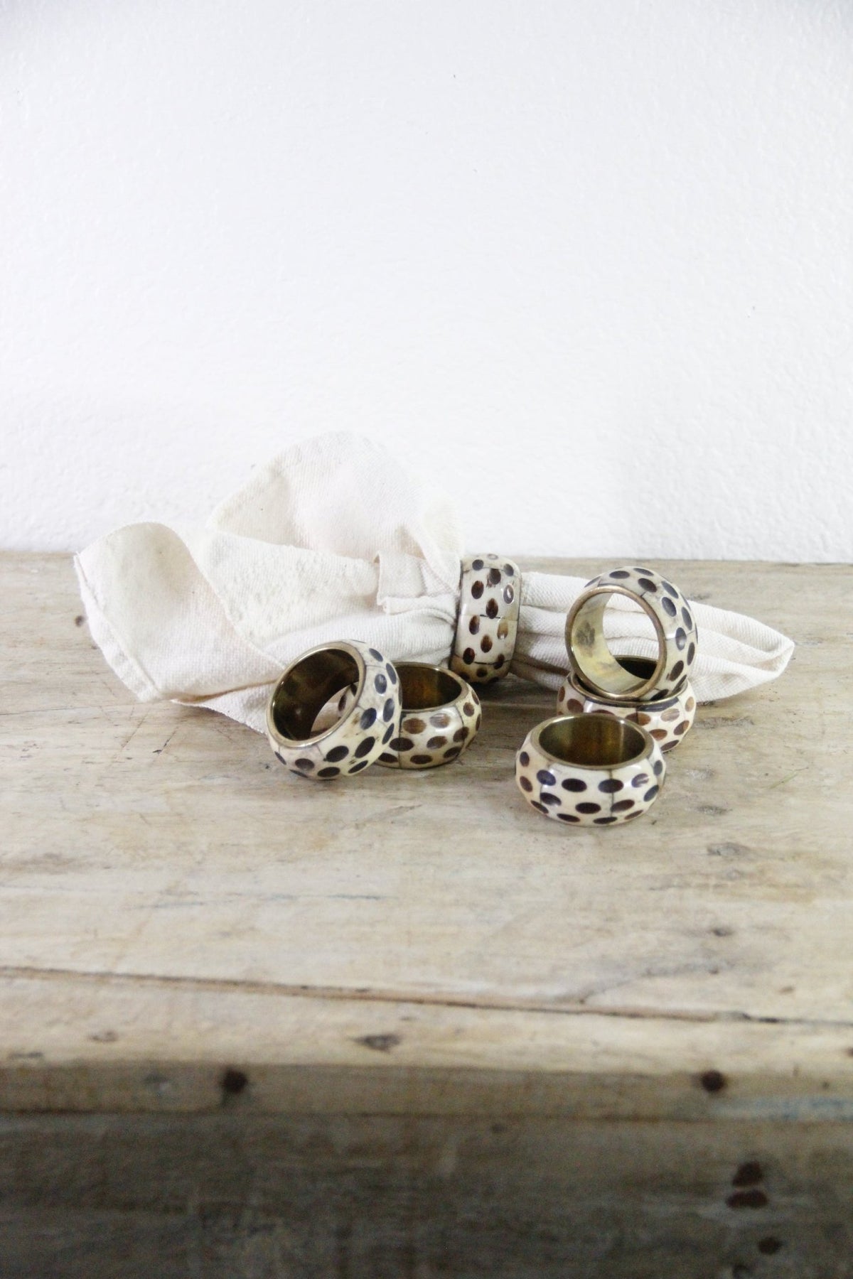 Vintage Bone Napkin Rings Set of 6 | Brass Tableware - Debra Hall Lifestyle