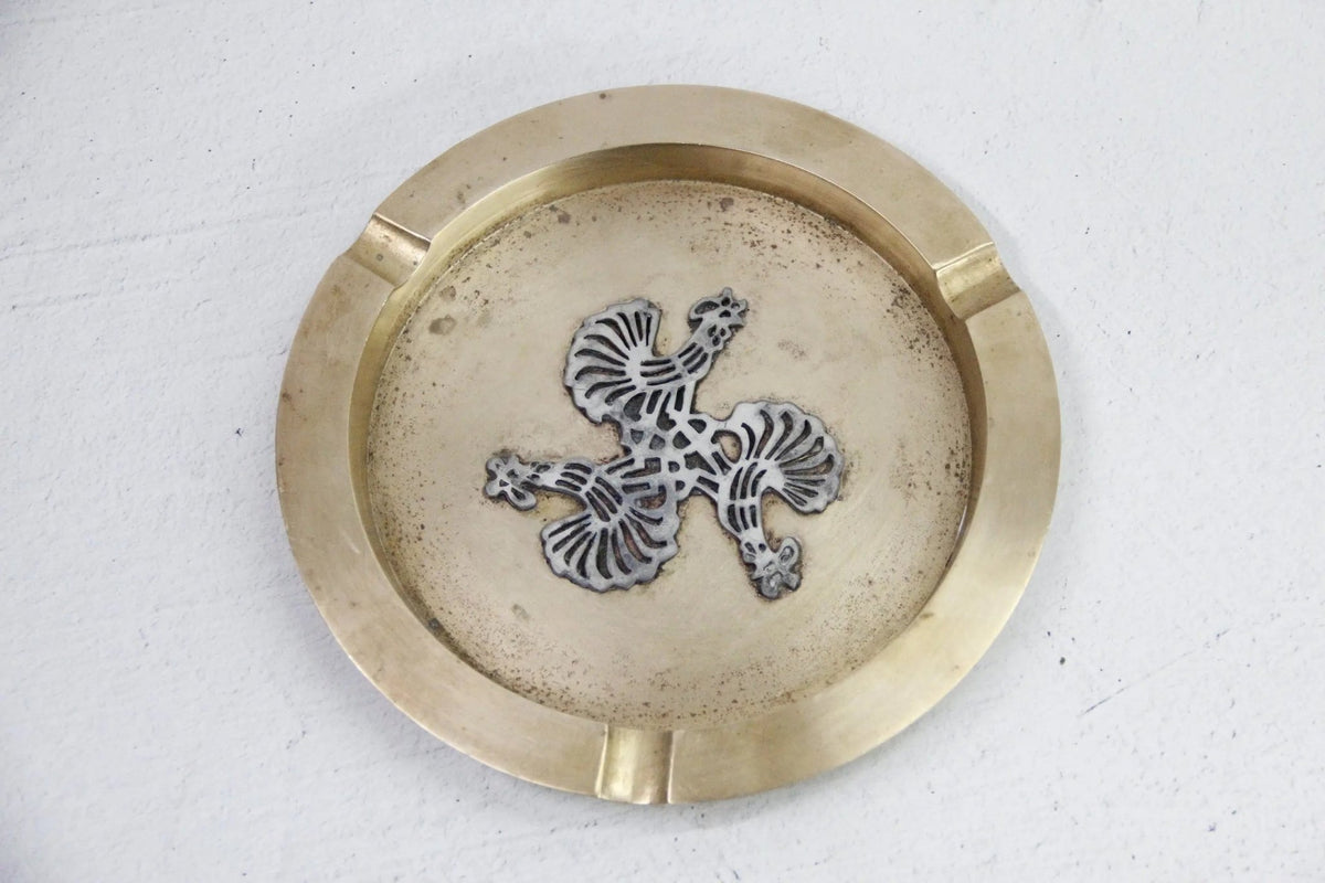 Vintage Brass Ashtray France | Classic Rooster/Cocks - Debra Hall Lifestyle