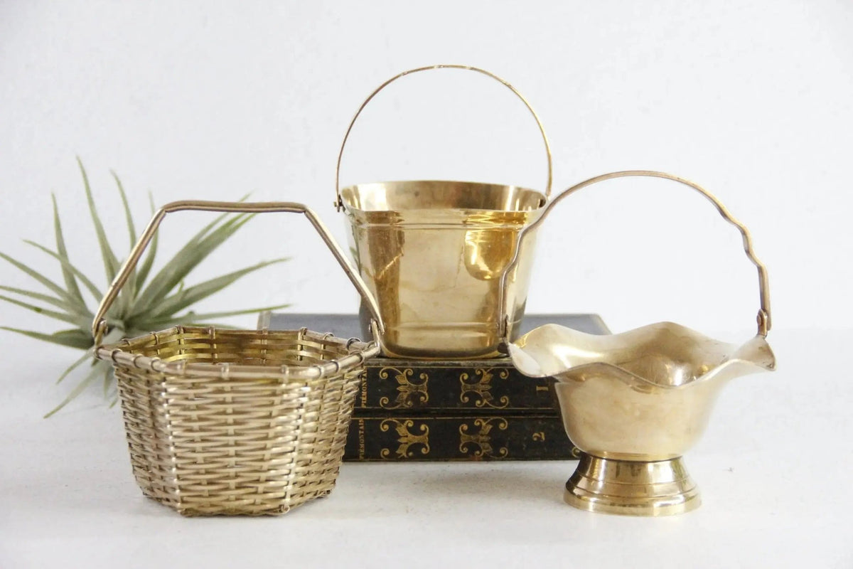 Vintage Brass Basket | Assorted Heavy Petite Decorative Planter - Debra Hall Lifestyle