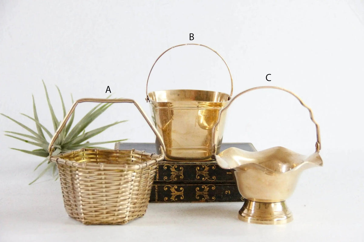 Vintage Brass Basket | Assorted Heavy Petite Decorative Planter - Debra Hall Lifestyle