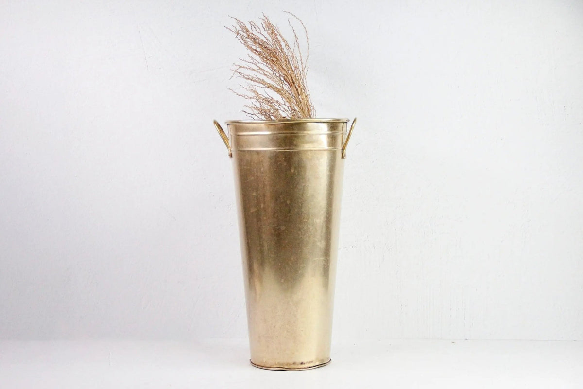 Vintage Brass Bucket | Florist Market Vase Floor Stand - Debra Hall Lifestyle