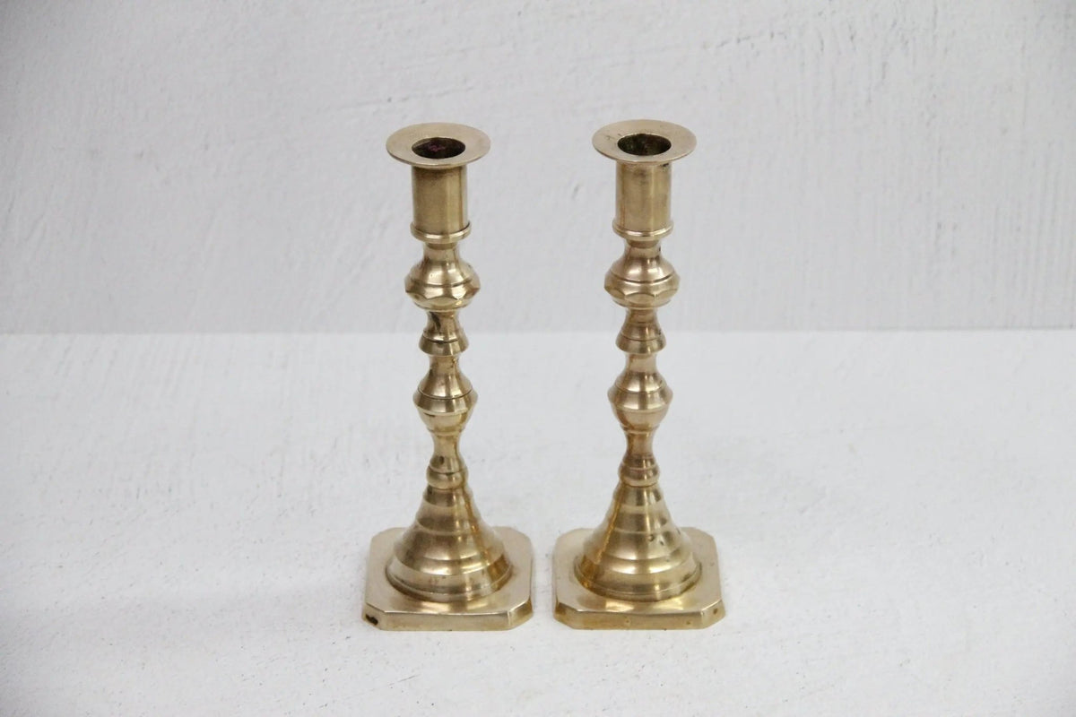 Vintage Brass Candle Holders Pair | Taper Candlestick 8.25" - Debra Hall Lifestyle