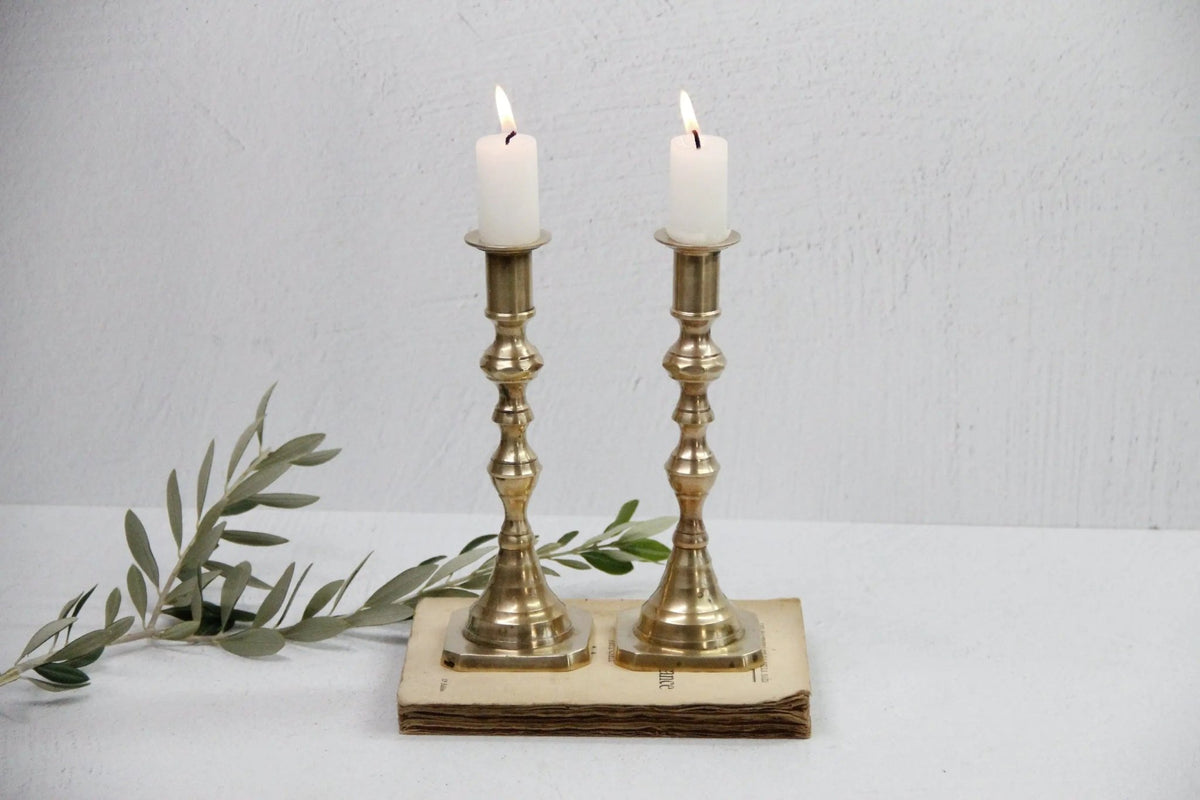 Vintage Brass Candle Holders Pair | Taper Candlestick 8.25" - Debra Hall Lifestyle