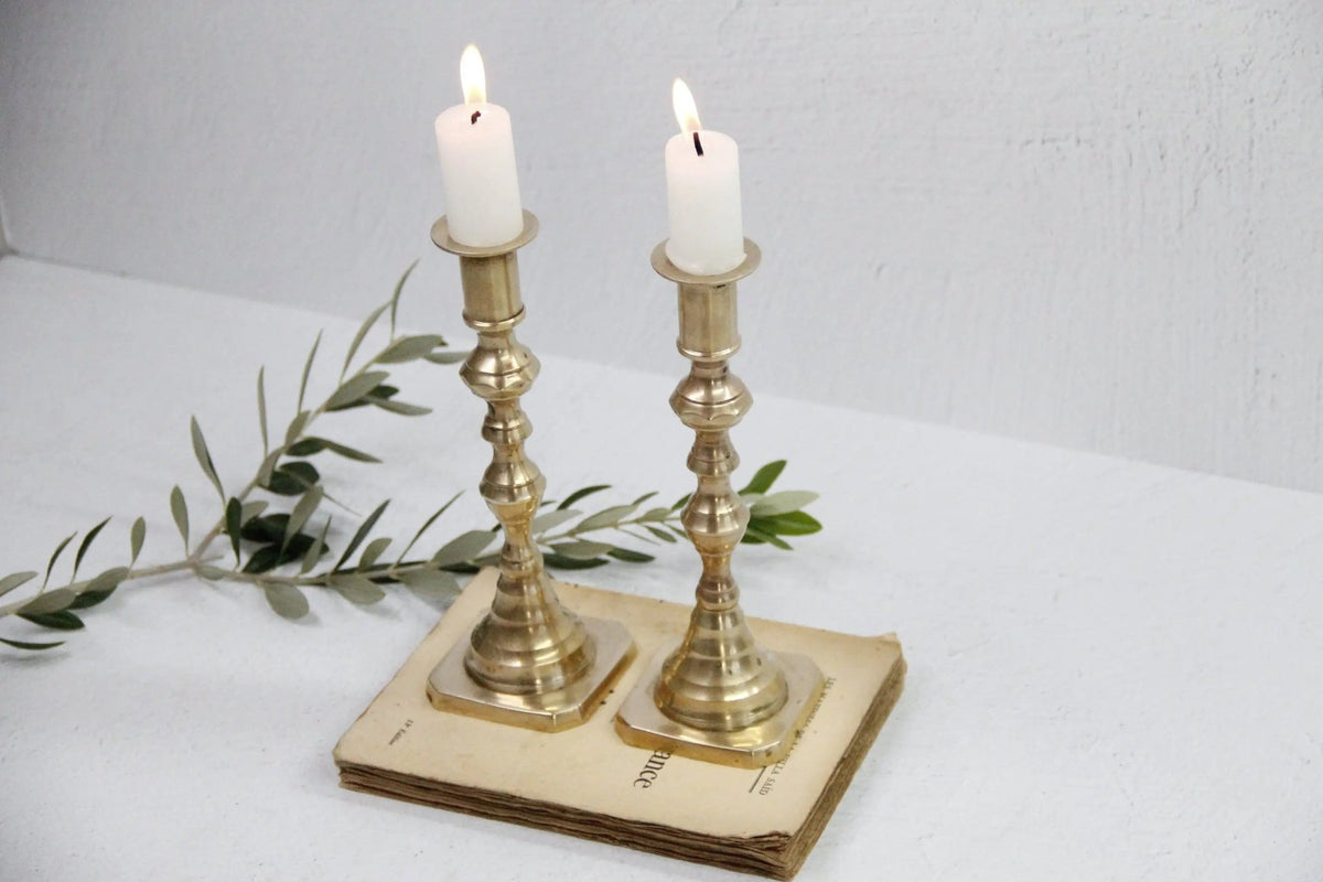Vintage Brass Candle Holders Pair | Taper Candlestick 8.25" - Debra Hall Lifestyle