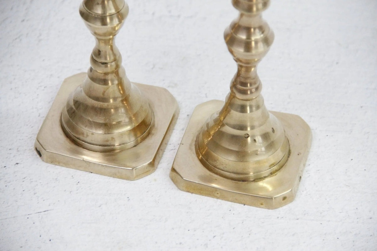 Vintage Brass Candle Holders Pair | Taper Candlestick 8.25" - Debra Hall Lifestyle
