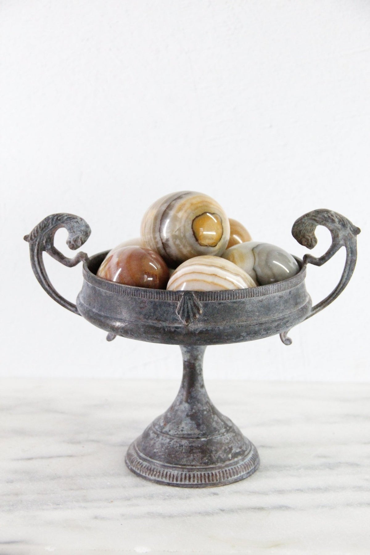 Vintage Brass Compote | Neoclassic Tazza Pedestal Bowl - Debra Hall Lifestyle