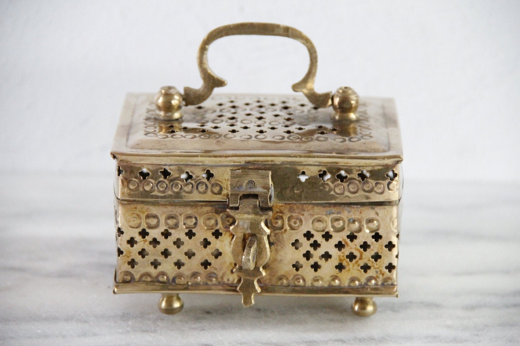 Vintage Brass Cricket Box With Feet | Pierced - Debra Hall Lifestyle