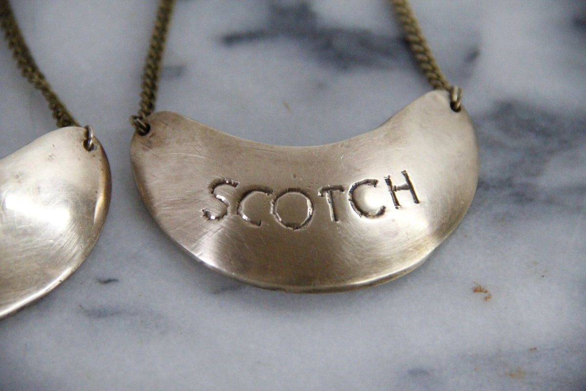 Vintage Brass Decanter Tags Gin Scotch Vodka Set of 3 - Debra Hall Lifestyle