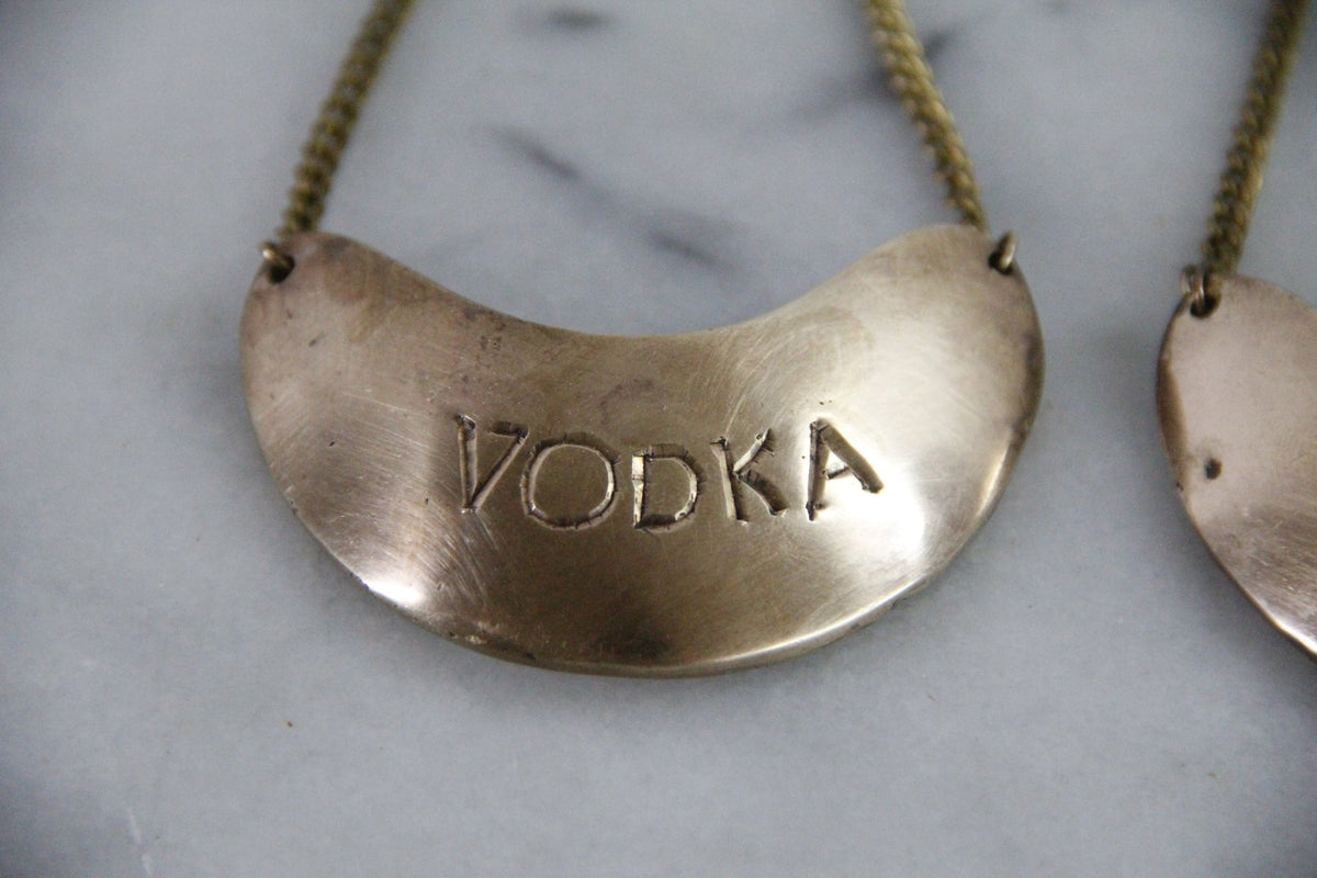 Vintage Brass Decanter Tags Gin Scotch Vodka Set of 3 - Debra Hall Lifestyle