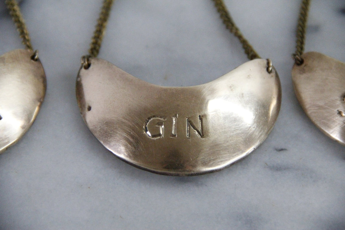 Vintage Brass Decanter Tags Gin Scotch Vodka Set of 3 - Debra Hall Lifestyle