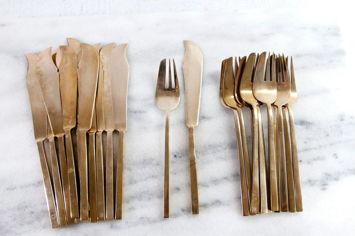 Vintage Brass Flatware | Sigvard Bernadotte Scanline Fish Service - Debra Hall Lifestyle