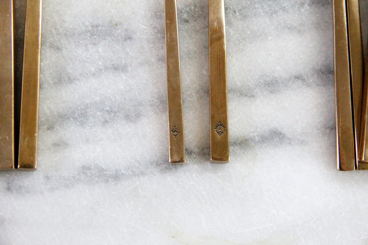 Vintage Brass Flatware | Sigvard Bernadotte Scanline Fish Service - Debra Hall Lifestyle