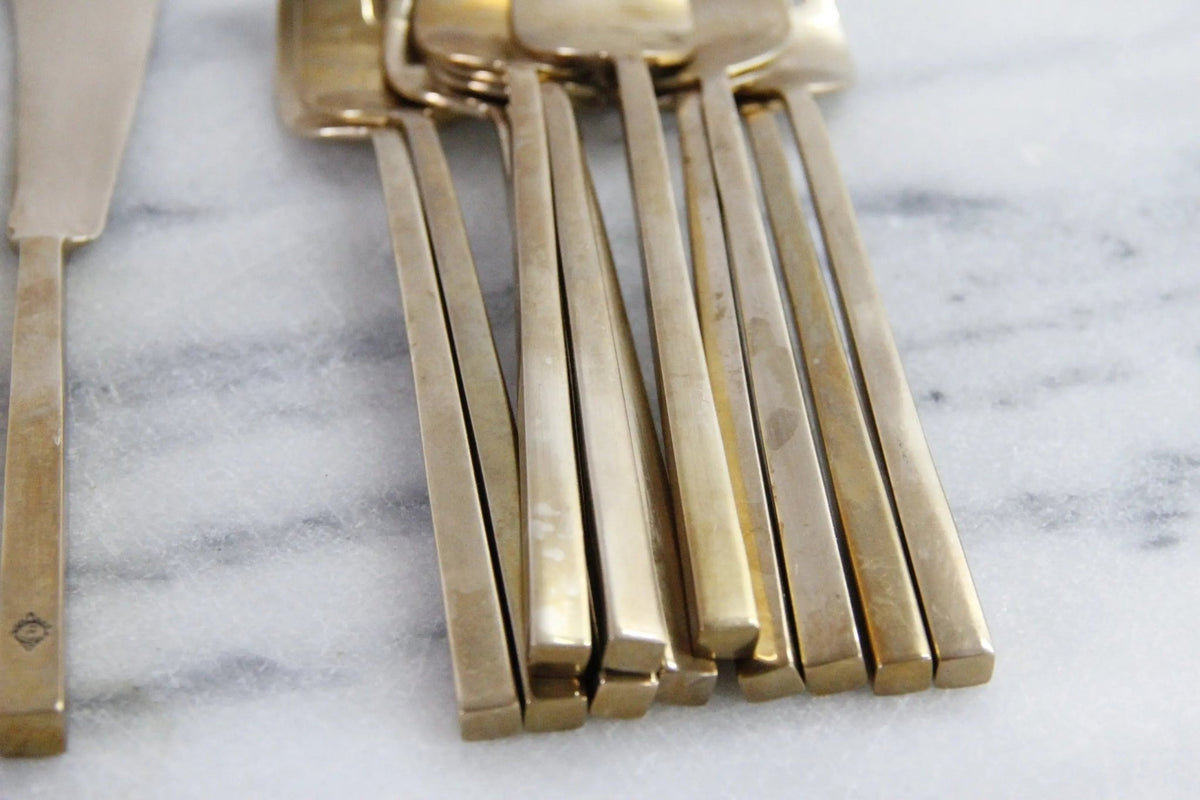 Vintage Brass Flatware | Sigvard Bernadotte Scanline Fish Service - Debra Hall Lifestyle