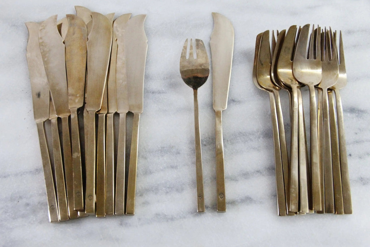 Vintage Brass Flatware | Sigvard Bernadotte Scanline Fish Service - Debra Hall Lifestyle