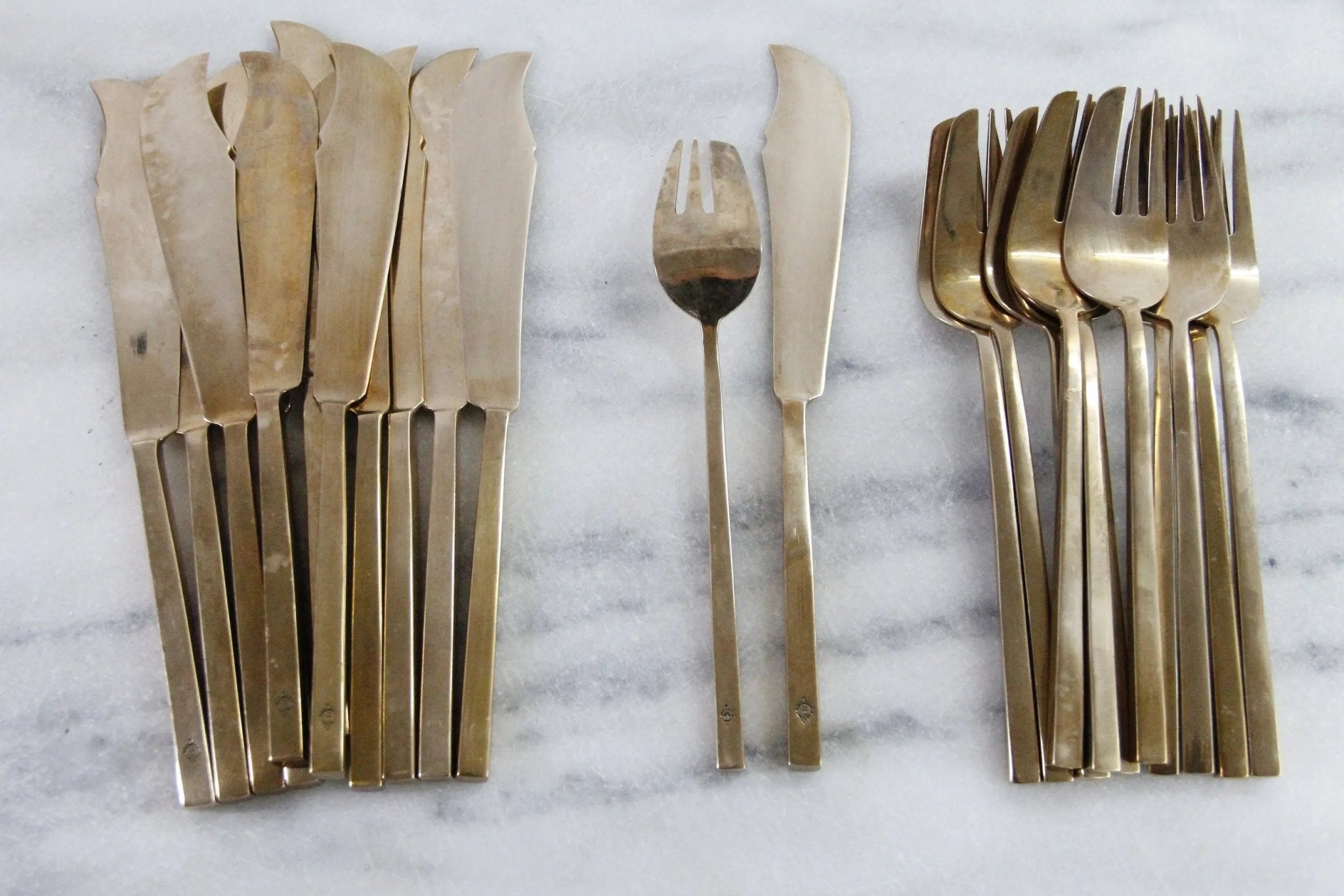 Vintage Brass Flatware | Sigvard Bernadotte Scanline Fish Service - Debra Hall Lifestyle