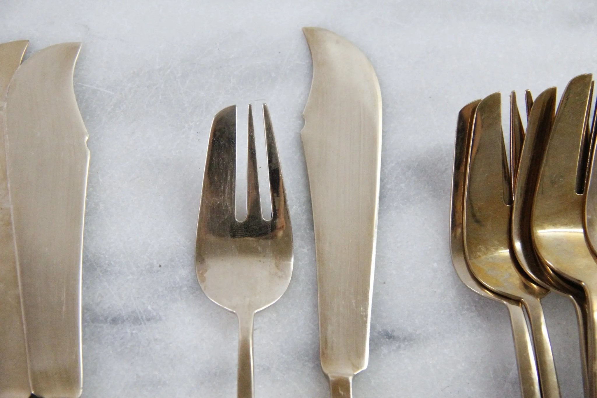 Vintage Brass Flatware | Sigvard Bernadotte Scanline Fish Service - Debra Hall Lifestyle