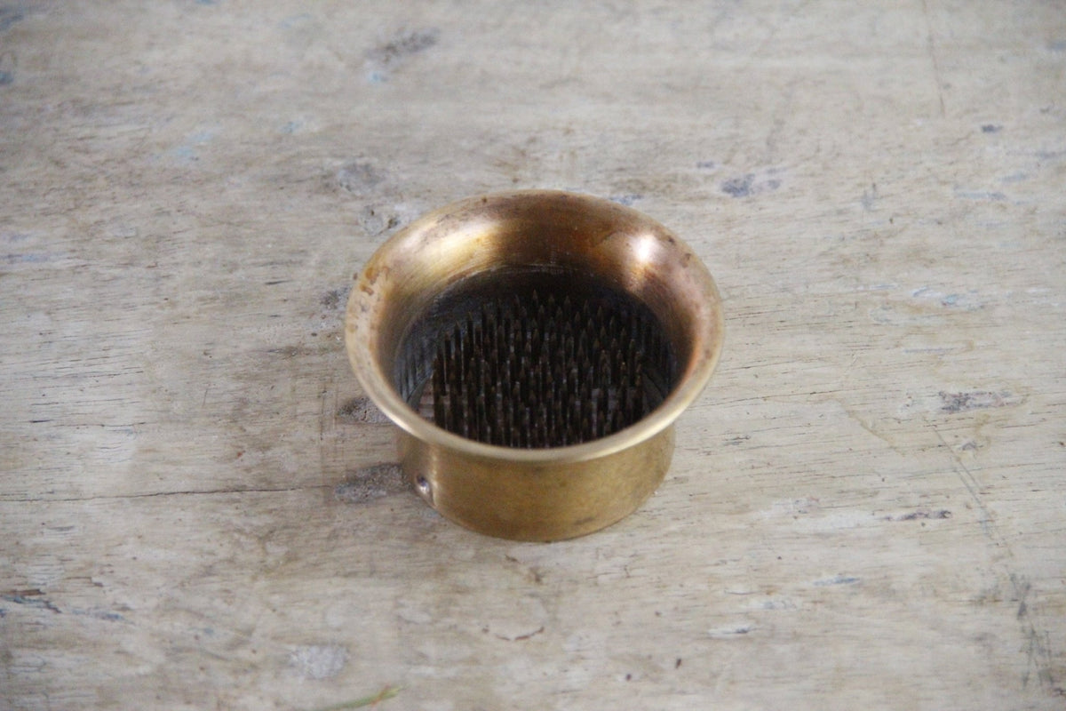 Vintage Brass Flower Frog Two Piece Pin Holder Bowl - Debra Hall Lifestyle