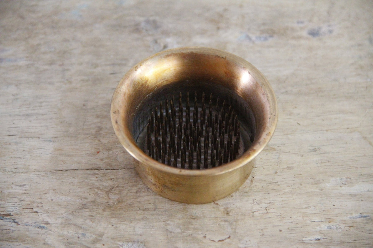 Vintage Brass Flower Frog Two Piece Pin Holder Bowl - Debra Hall Lifestyle