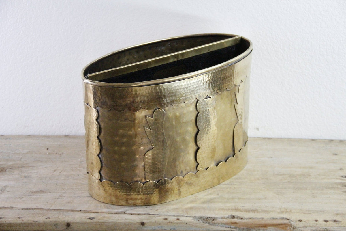 Vintage Brass Magazine Rack Hammered Metal Book Holder - Debra Hall Lifestyle