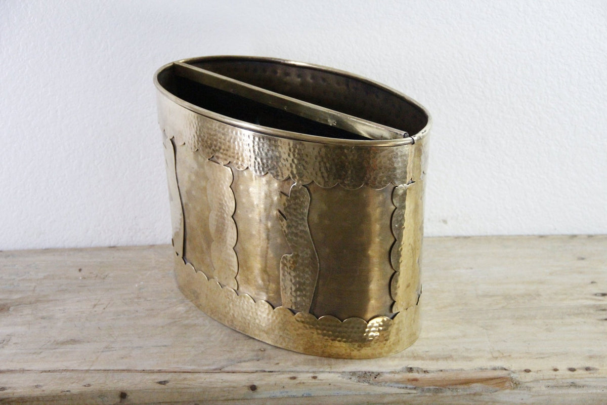 Vintage Brass Magazine Rack Hammered Metal Book Holder - Debra Hall Lifestyle