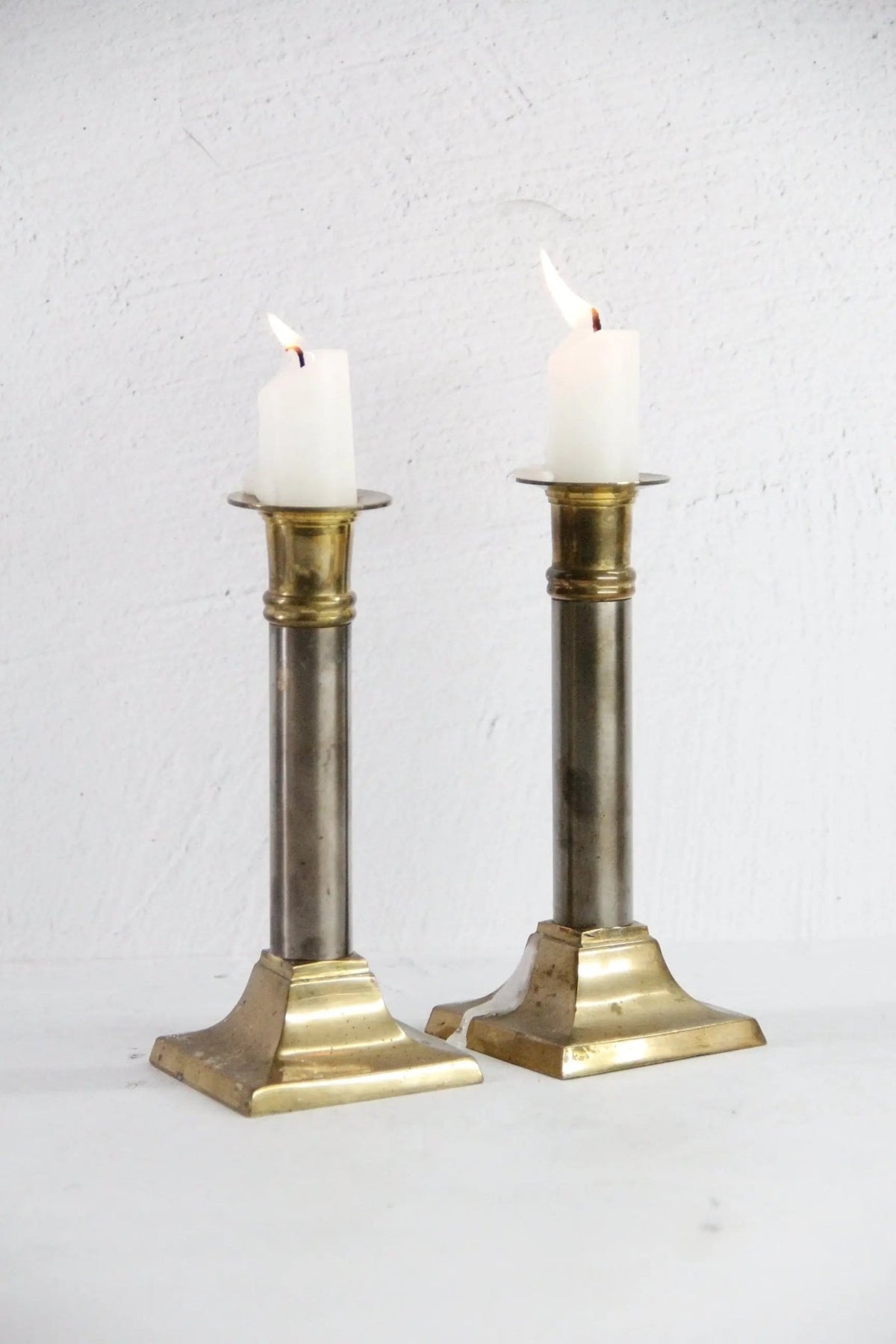 Vintage Brass Taper Candle Holders Set | Chrome Brass - Debra Hall Lifestyle