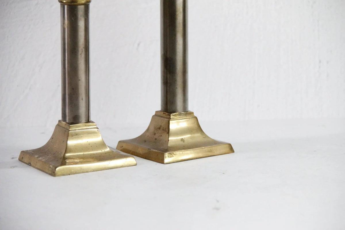 Vintage Brass Taper Candle Holders Set | Chrome Brass - Debra Hall Lifestyle
