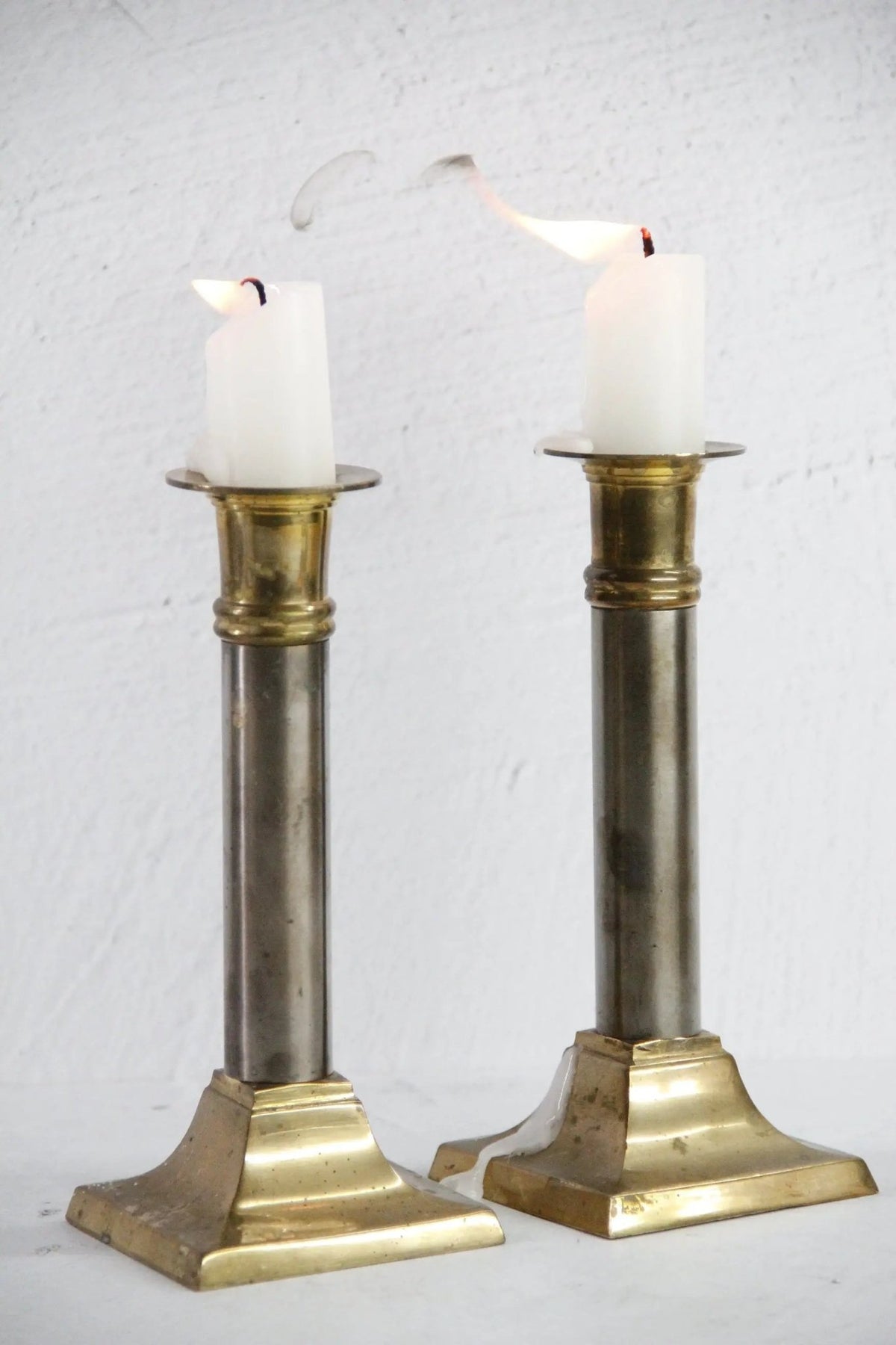 Vintage Brass Taper Candle Holders Set | Chrome Brass - Debra Hall Lifestyle