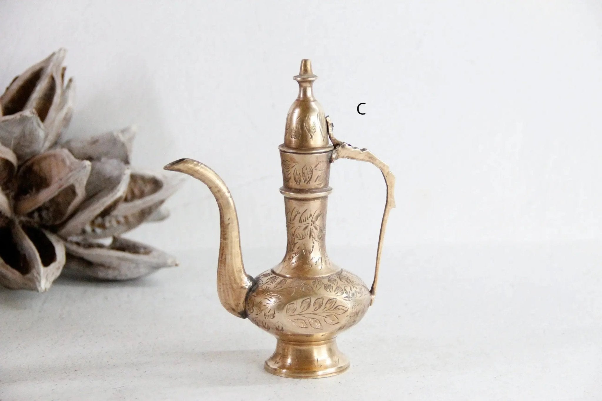 Vintage Brass Teapot India | Etched Handmade Dallah 1960s - Debra Hall Lifestyle