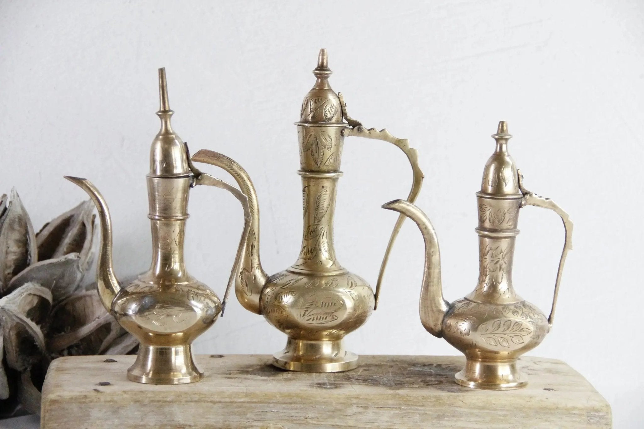 Vintage Brass Teapot India | Etched Handmade Dallah 1960s - Debra Hall Lifestyle