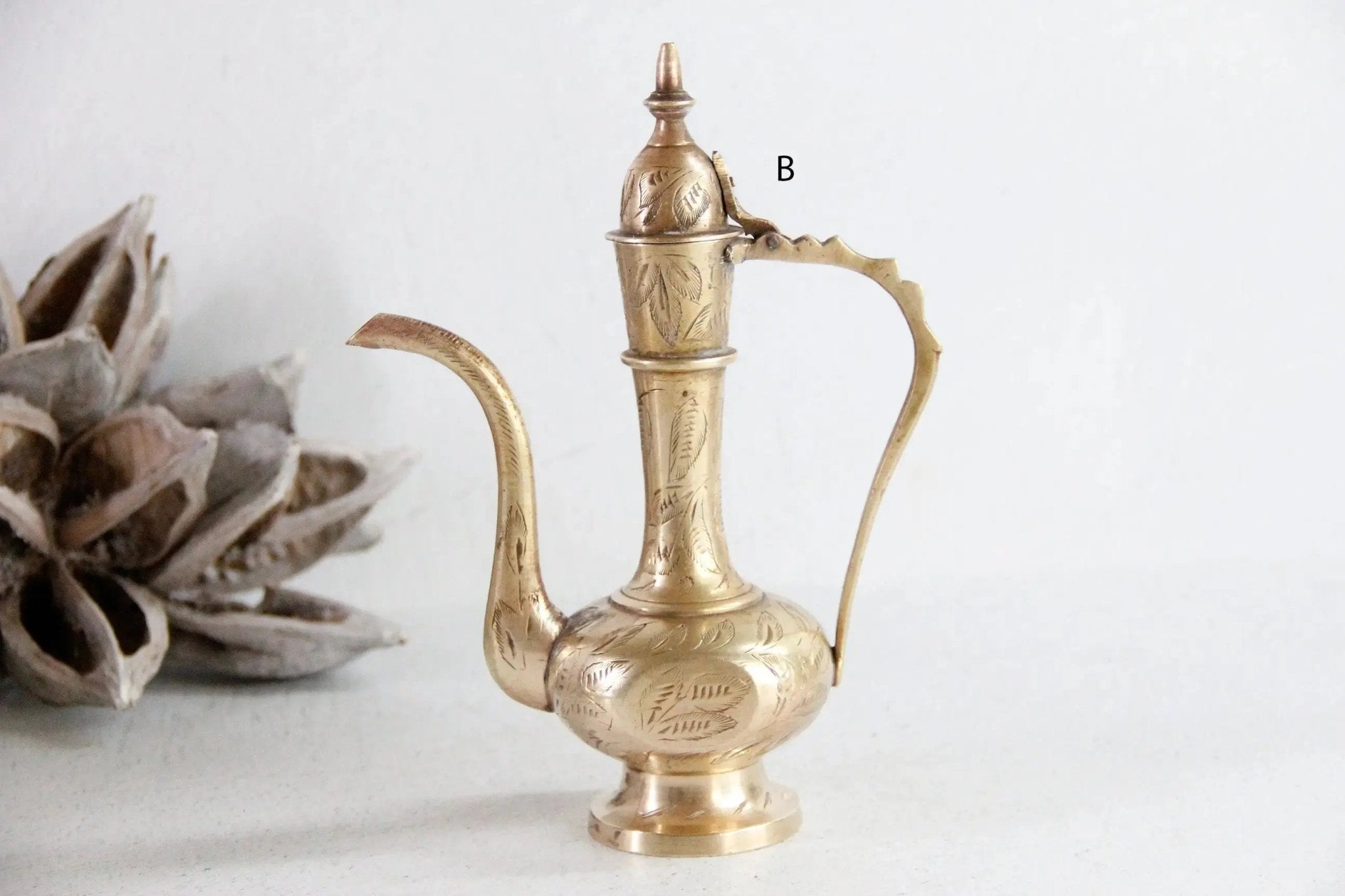 Vintage Brass Teapot India | Etched Handmade Dallah 1960s - Debra Hall Lifestyle