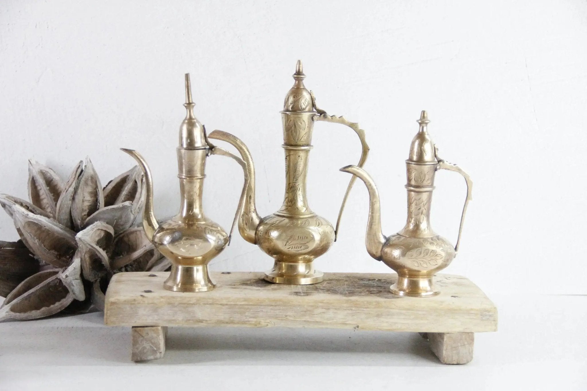 Vintage Brass Teapot India | Etched Handmade Dallah 1960s - Debra Hall Lifestyle