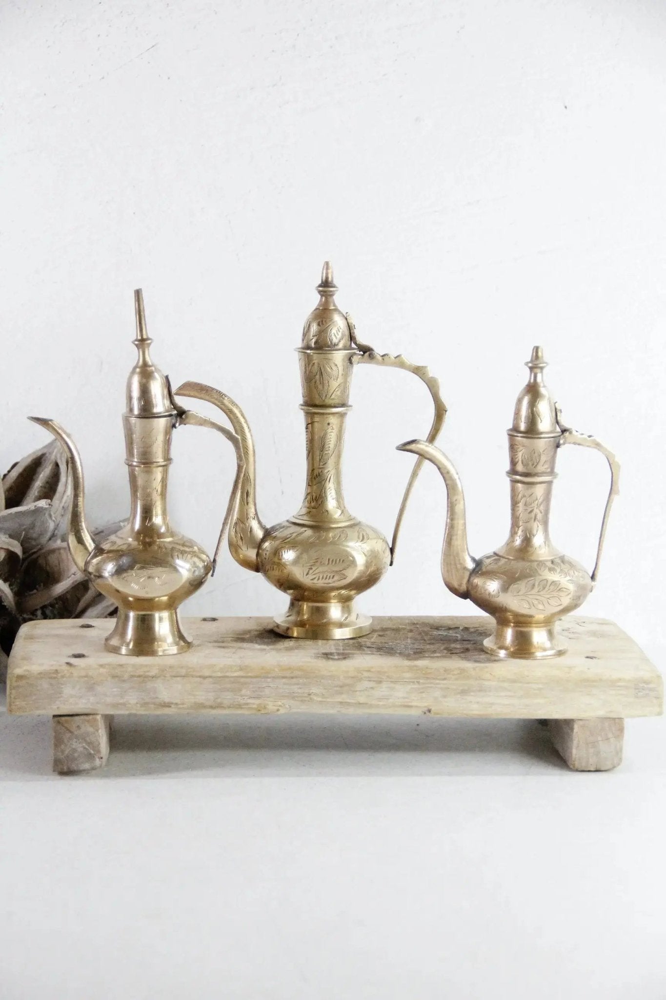 Vintage Brass Teapot India | Etched Handmade Dallah 1960s - Debra Hall Lifestyle