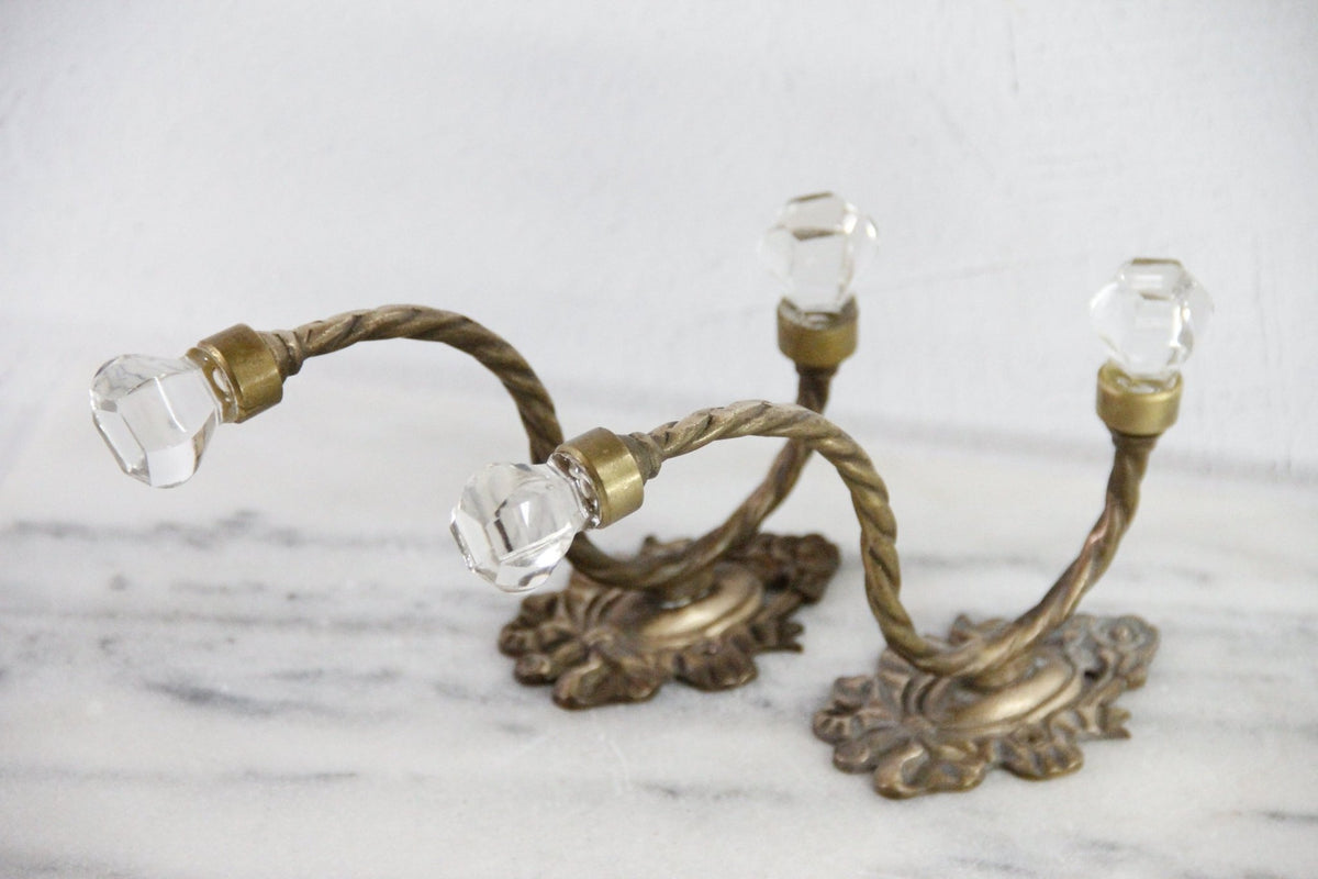 Vintage Brass Wall Hook With Crystal Knobs | Wall Rack - Debra Hall Lifestyle