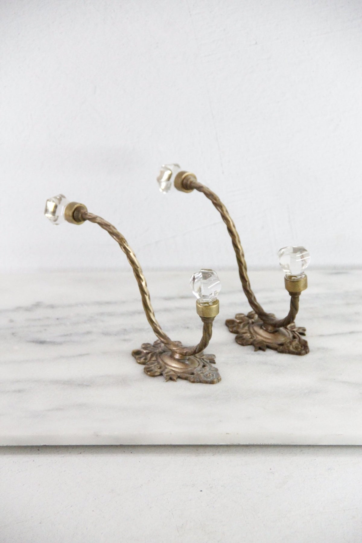 Vintage Brass Wall Hook With Crystal Knobs | Wall Rack - Debra Hall Lifestyle