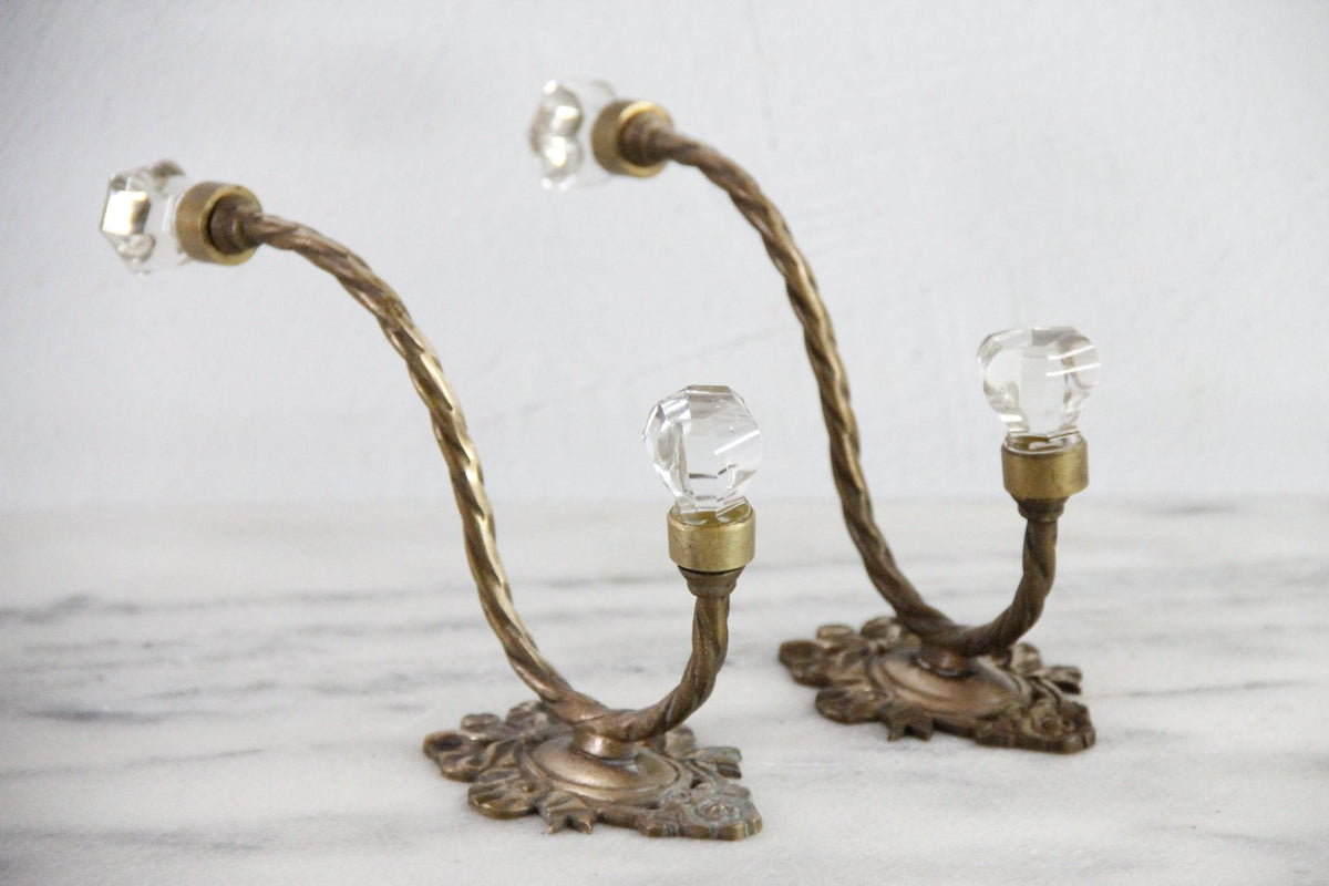 Vintage Brass Wall Hook With Crystal Knobs | Wall Rack - Debra Hall Lifestyle