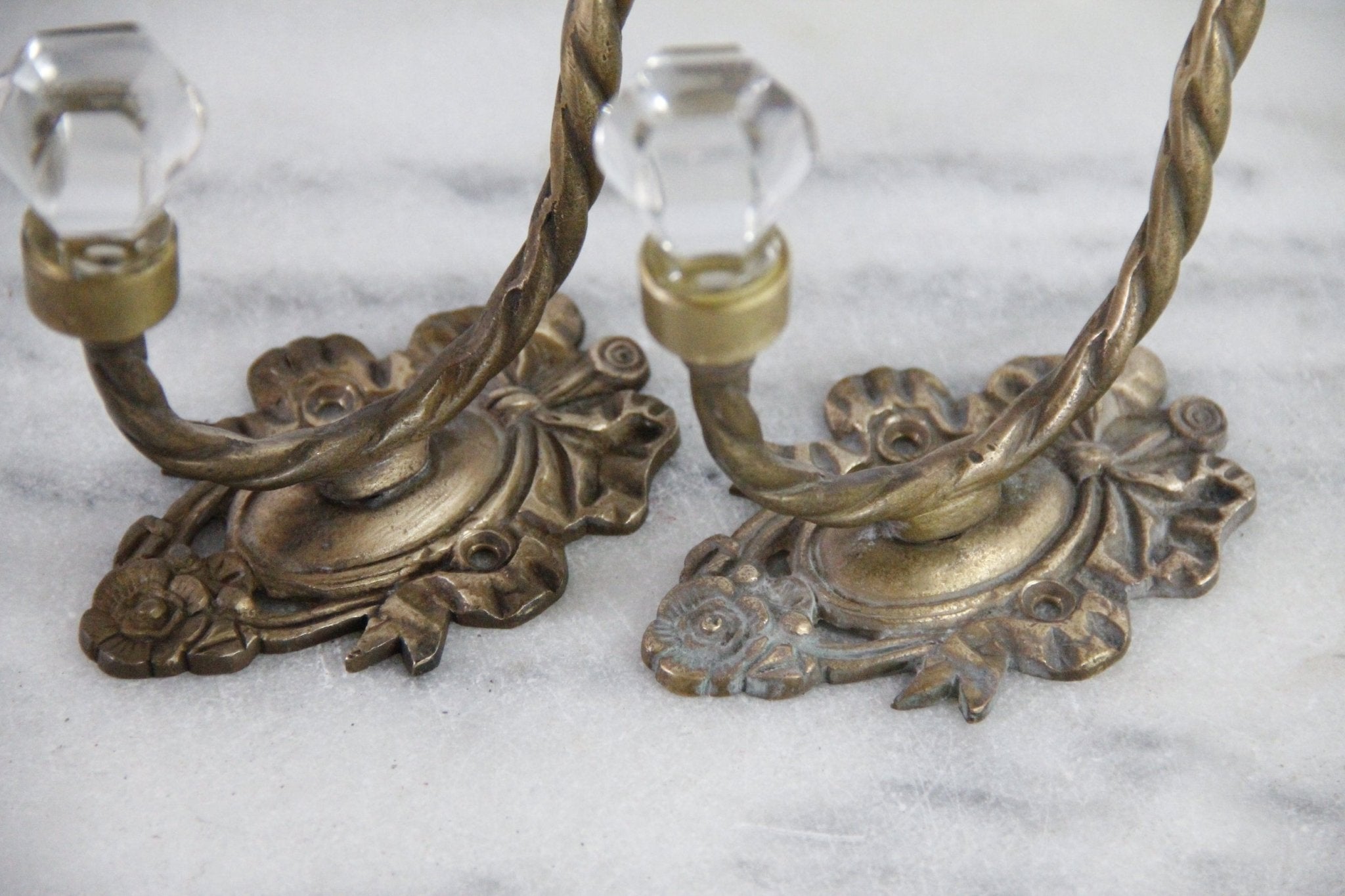 Vintage Brass Wall Hook With Crystal Knobs | Wall Rack - Debra Hall Lifestyle