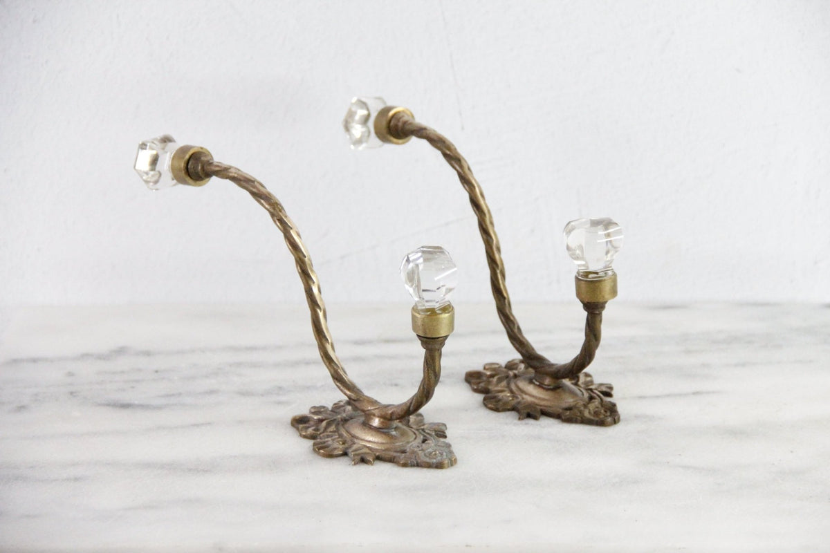 Vintage Brass Wall Hook With Crystal Knobs | Wall Rack - Debra Hall Lifestyle