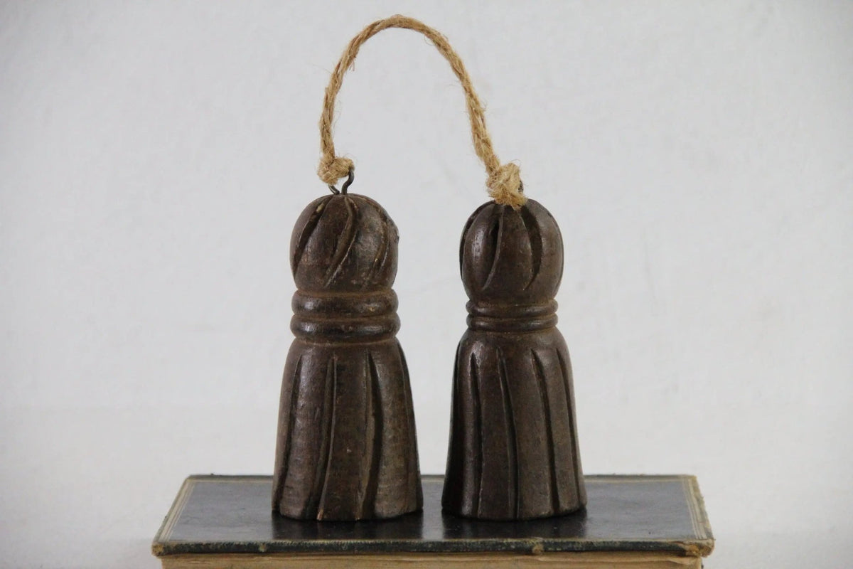Vintage Carved Wooden Tassel Pair | Loop Hanger with Jute - Debra Hall Lifestyle