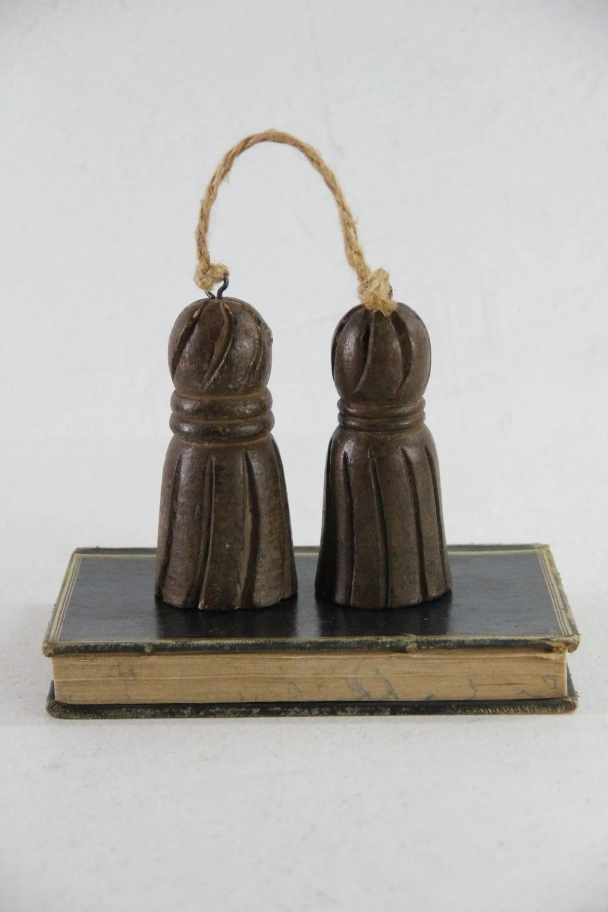 Vintage Carved Wooden Tassel Pair | Loop Hanger with Jute - Debra Hall Lifestyle