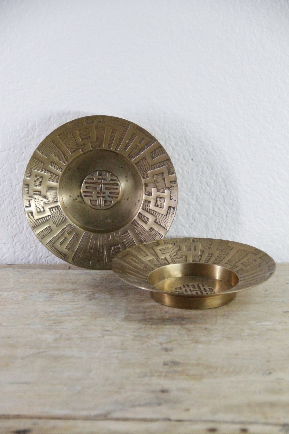 Vintage Chinese Brass Dish | Longevity Symbol Catchall - Debra Hall Lifestyle