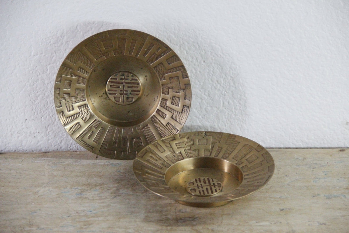 Vintage Chinese Brass Dish | Longevity Symbol Catchall - Debra Hall Lifestyle
