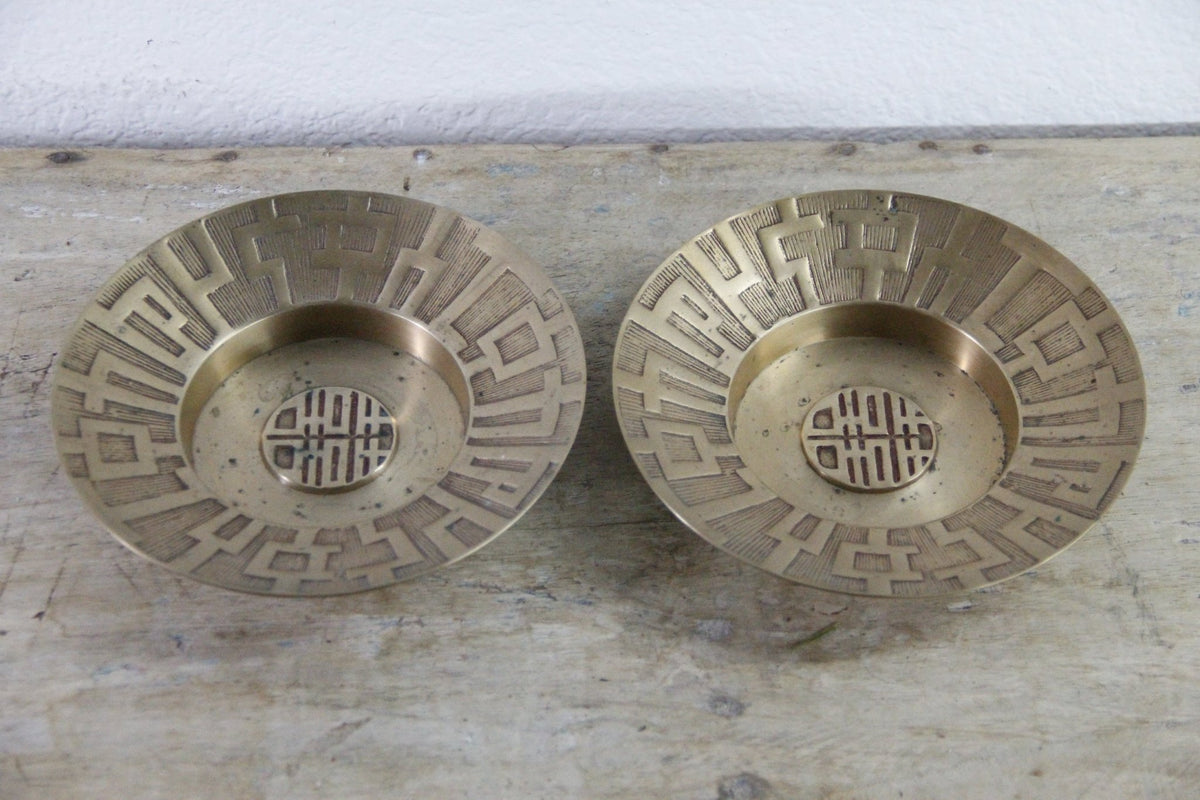 Vintage Chinese Brass Dish | Longevity Symbol Catchall - Debra Hall Lifestyle