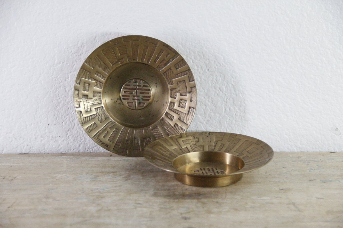 Vintage Chinese Brass Dish | Longevity Symbol Catchall - Debra Hall Lifestyle