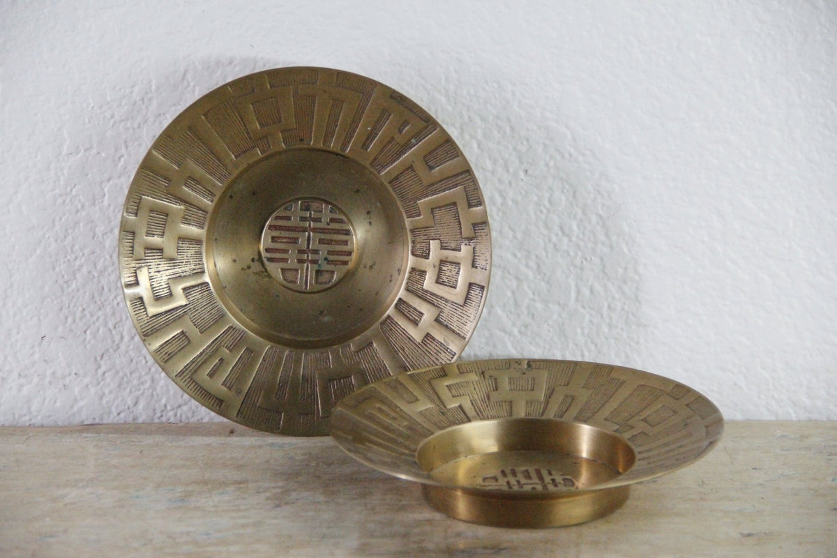 Vintage Chinese Brass Dish | Longevity Symbol Catchall - Debra Hall Lifestyle