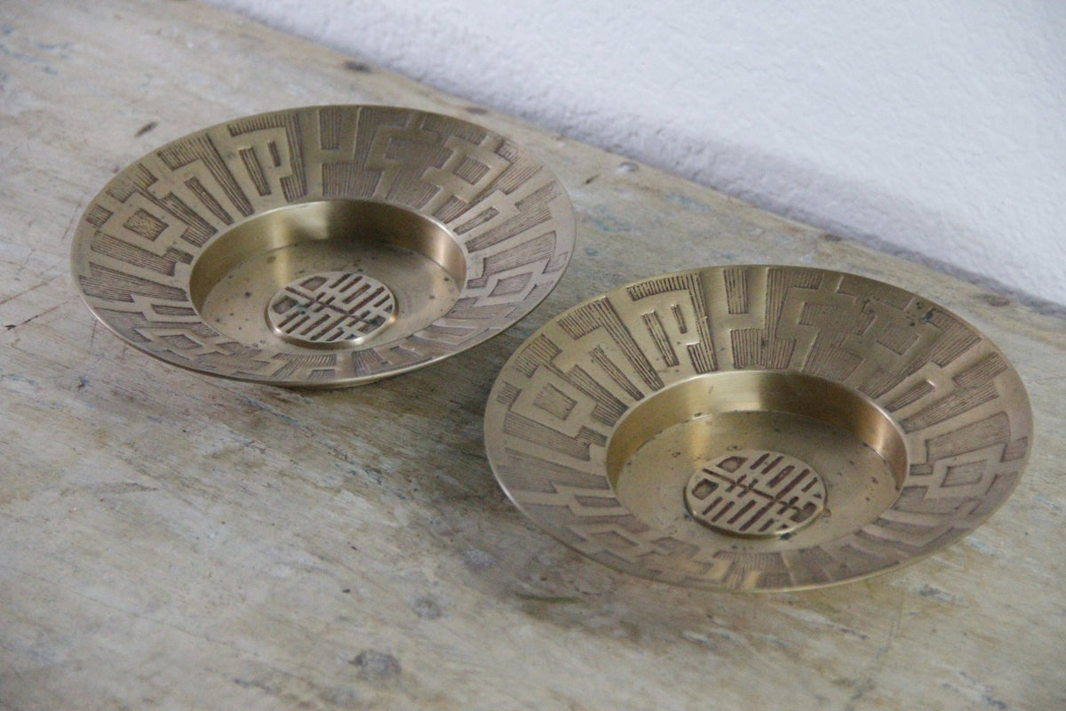 Vintage Chinese Brass Dish | Longevity Symbol Catchall - Debra Hall Lifestyle