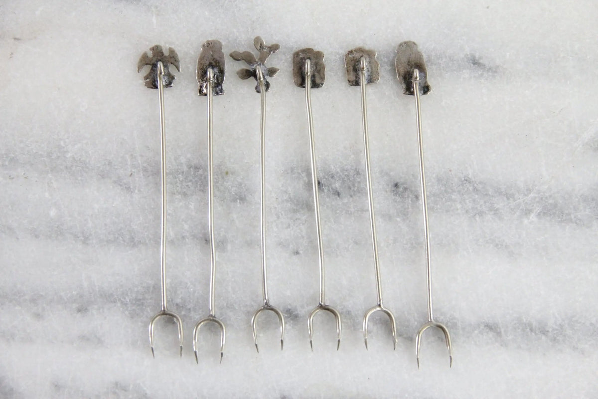 Vintage Cocktail Picks Silver 6 Pc | Hors D'oeuvre Stamped 825 - Debra Hall Lifestyle