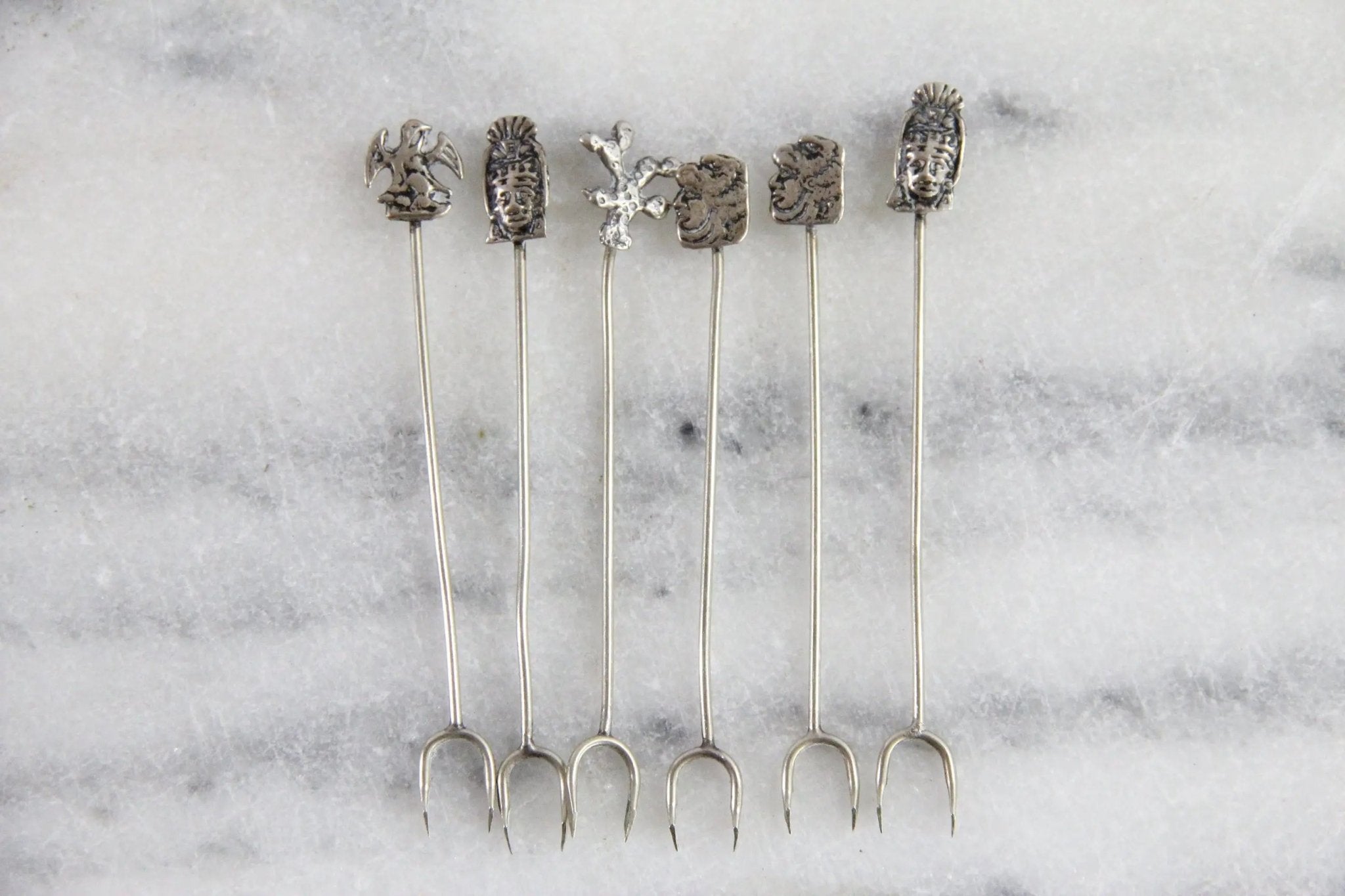Vintage Cocktail Picks Silver 6 Pc | Hors D'oeuvre Stamped 825 - Debra Hall Lifestyle