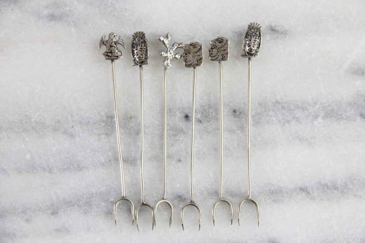 Vintage Cocktail Picks Silver 6 Pc | Hors D'oeuvre Stamped 825 - Debra Hall Lifestyle